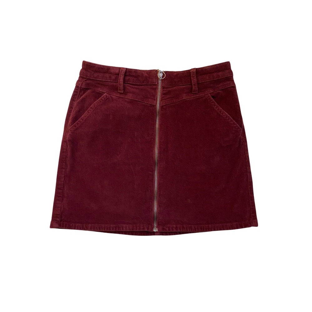 Cute SO Burgundy Corduroy Zip Front Mini Skirt‎ Maroon Size 11 30W Academia